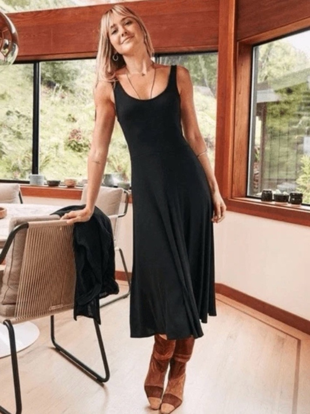 Marine Layer Lexi Fit and Flare black sleeveless midi dress Size XSmall NWT